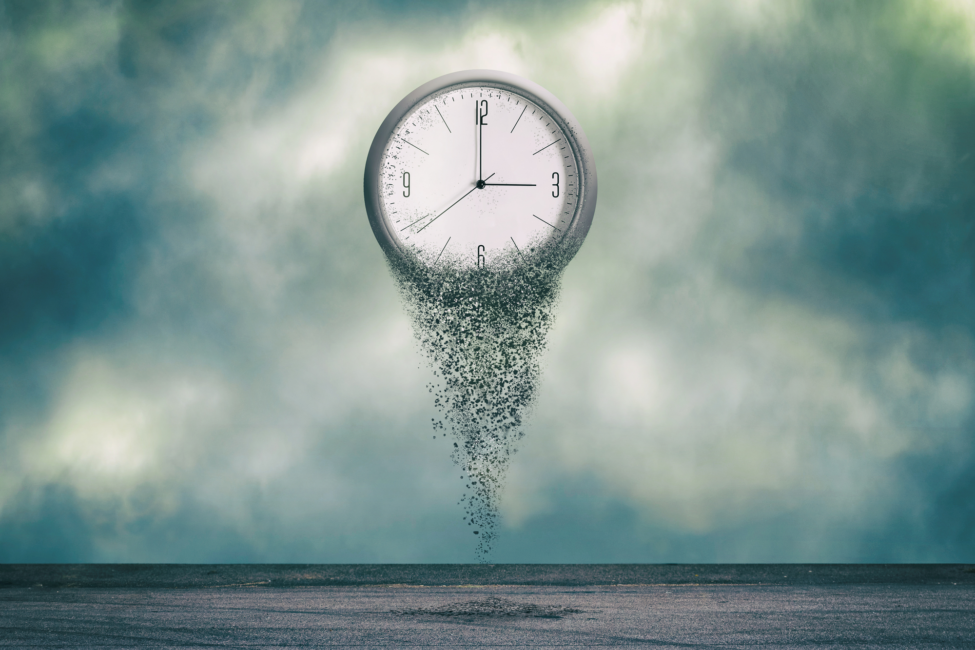 If you are considering dissolving a business, you may want to consult a dissolution lawyer Connecticut residents trust - Clock falls apart, in the cloudy sky. Dispersion effect. The concept of the passing time. Business. Lifestyle.